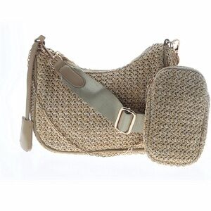 Woven Crossbody Shoulder Bag with Removable Pouch - Beige